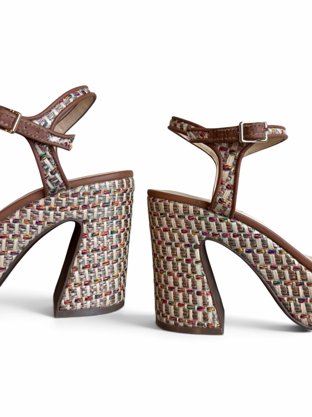 Jessica Simpson Multicolor Woven Platform Sandals with Brown Trim - Picture 8 of 15